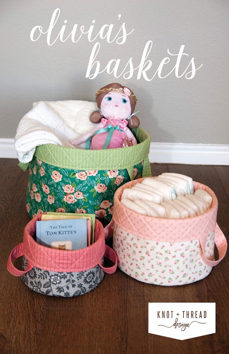 Olivias Baskets Knot Thread, Basket Sewing Pattern, Thread Design, Fat Quarter Quilt, Fabric Baskets, Fabric Storage, Pdf Patterns, Learn To Sew, Baby Items