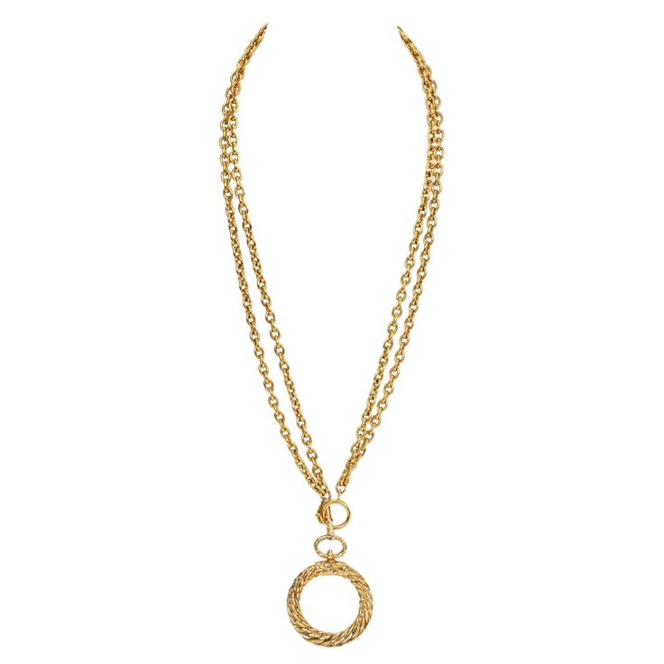 Chanel Cocomark Loupe Necklace is a beautiful long gold plated necklace. Double chain, can be worn long or doubles short. A definite statement piece. Pendant 2.5” x 2”. Minimum wear on pendant, please refer to photos. Comes with original duster or box. Chanel 80s, Double Chain, Gold Plated Necklace, Statement Pieces, Jewelry Necklace Pendant, Gold Tones, Gold Plate, Jewelry Necklaces, Chanel