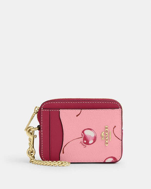 COACH® Outlet | Zip Card Case With Cherry Print Coach Zip Card Case, Teal Leather, Cute Wallets, Girly Bags, Coach Outlet, Coach Wallet, Cherry Print, Pretty Bags, Fold Wallet