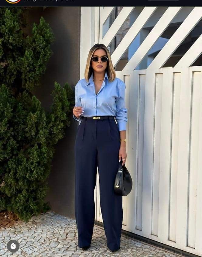 Blue Polo Shirt Outfit Women, Monochromatic Outfit Casual, Blue Monochromatic Outfit, Blue Work Blouse, Blue Top Outfit, Polo Shirt Outfit, Outfit Tutorial, Epic Clothing, Polo Shirt Outfits