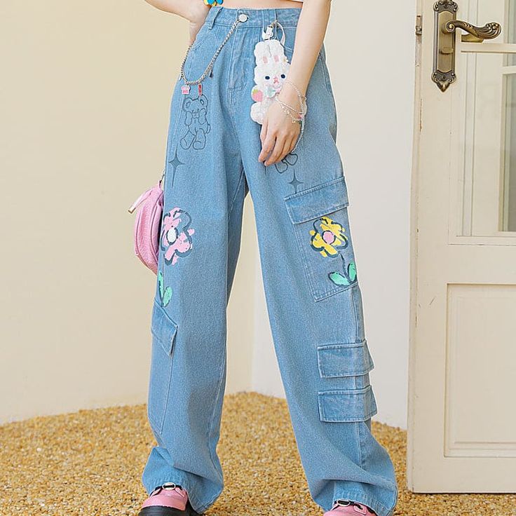 Vendor: Egirldoll Type: jeans Price: 52.99 Y2K Style Denim Baggy Blue Bear Pants ON625 Blue Harajuku Style Bottoms For Summer, Blue Harajuku Style Summer Bottoms, Harajuku Style High Waist Denim Bottoms, 90s Style Baggy Blue Jeans, 90s Style Blue Wide Leg Jeans, Harajuku Style Summer Bottoms With Pockets, Summer Harajuku Bottoms With Pockets, Harajuku Style Bottoms With Pockets For Spring, Y2k Baggy Denim Blue Pants