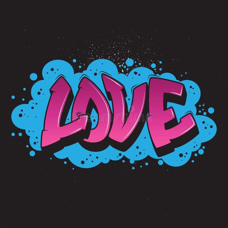 the word love is painted in pink and blue on a black background with spray paint