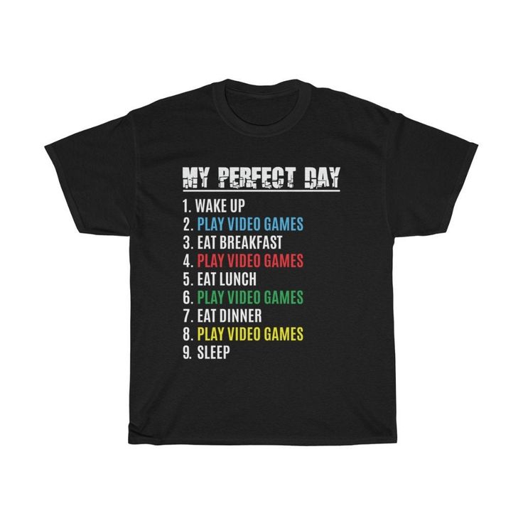 Great gift for all the gamers in your life or even makes a great gift for the gamer in you!  Perfect for all the video game enthusiasts of all ages and great for any occasion. My Perfect Day Gamer Shirt, Cool Gamer, Gamer Shirt, Video Game Funny T-Shirt, Gamers Gift, Video Games, Play, Playing Lover Outfit This heavy cotton tee has the classic cotton look and feel. Casual elegance will make it an instant favorite in everyone's wardrobe. .: Classic fit .: 100% Cotton (fibre content may vary for different colors) .: Light fabric (5.3 oz/yd² (180 g/m .: Tear away label .: Runs true to size Lover Outfit, Gift Video, Shirt Video, Video Game T Shirts, Gamer Shirt, Video Games Funny, Game Lovers, Gaming Shirt, Geek Gifts