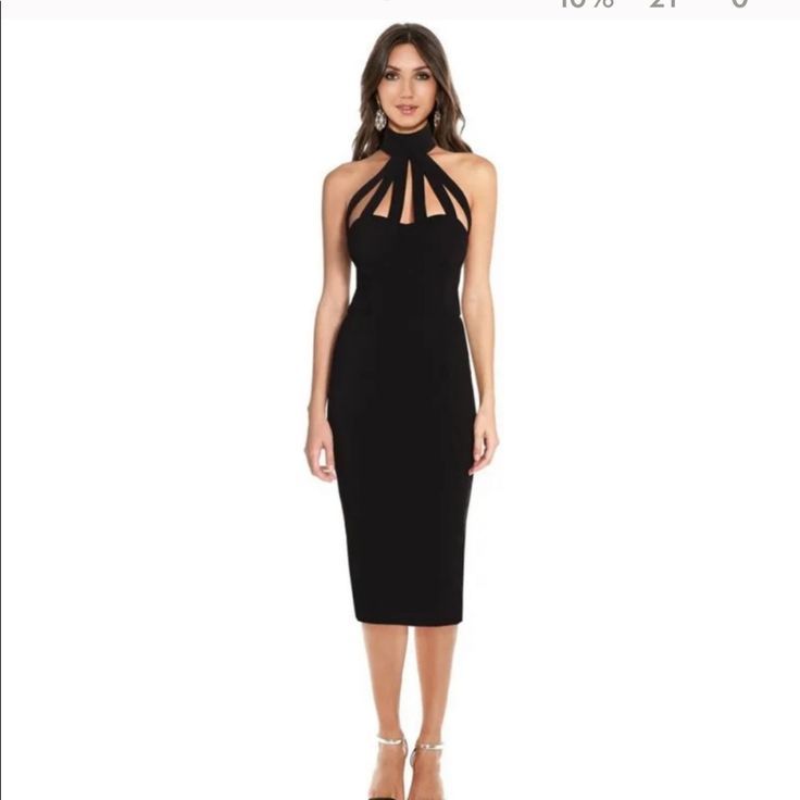 Black Halter Midi Dress. Perfect Condition. Ne With Tags Elegant High-neck Dresses For Night Out, Elegant High Neck Dress For Night Out, Sleek High Neck Midi Dress For Party, Black High Neck Bodycon Dress For Party, Black High Neck Bodycon Party Dress, Chic High Neck Evening Midi Dress, Elegant High Neck Bodycon Dress For Night Out, Elegant High-neck Dinner Dress, Elegant High Neck Dress For Dinner