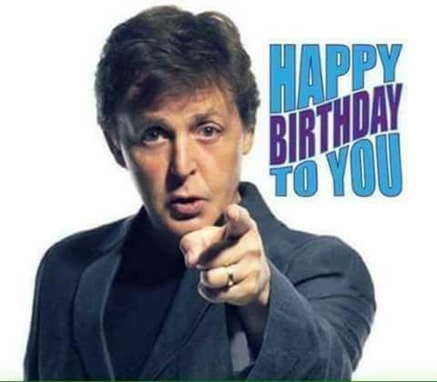 a man pointing his finger at the camera with happy birthday to you written on it