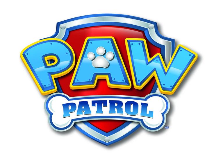 the paw patrol logo is on top of a white table cloth with scissors and other items