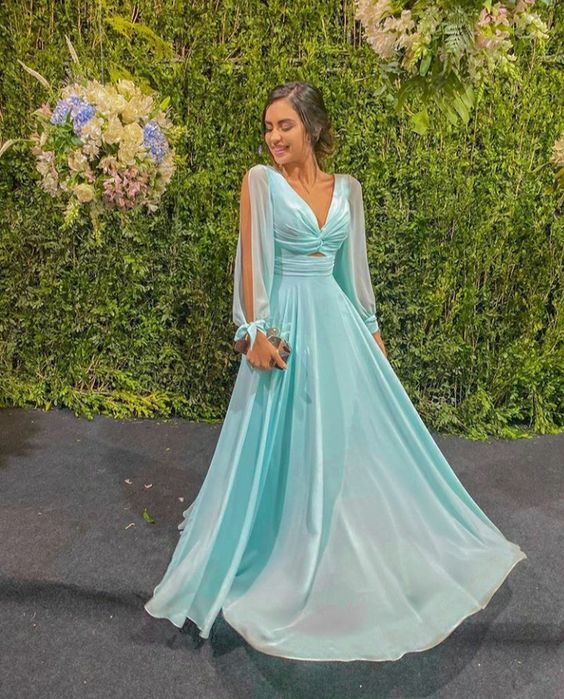 Simple Evening Dress, Chiffon Long Dress, Prom Dress Evening, Long Sleeve Prom, Long Sleeve Evening Dresses, Dress Chiffon, فستان سهرة, Prom Dresses With Sleeves, Professional Dresses