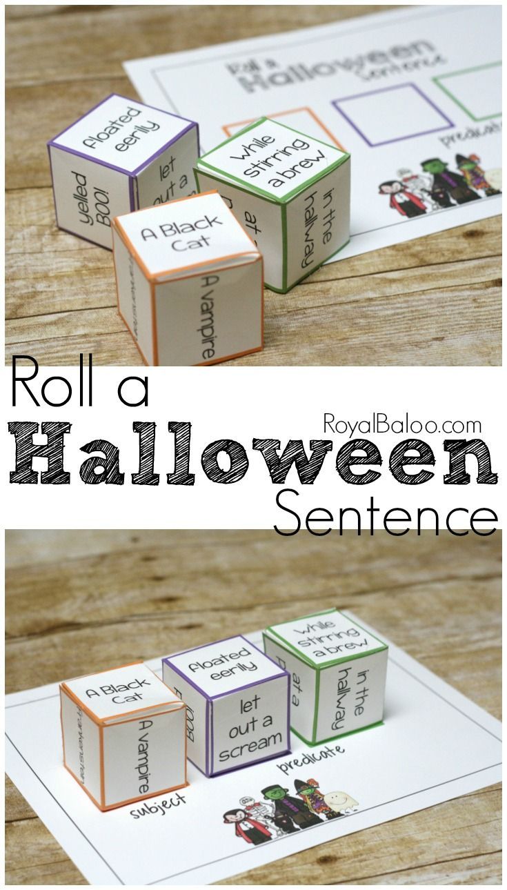 roll a halloween sentence game for kids to practice spelling the word's and spell it out