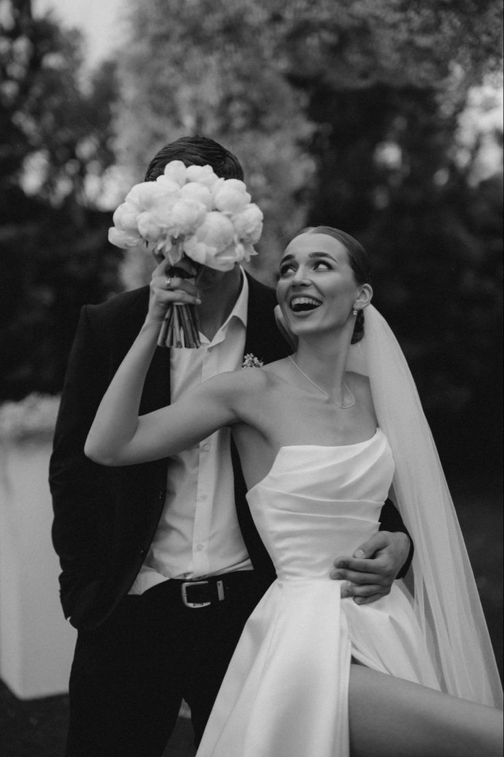 black and white photo of bride and groom