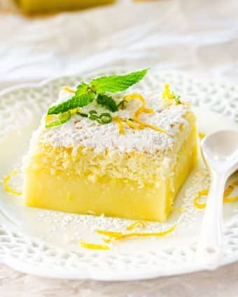 a piece of lemon cake on a white plate