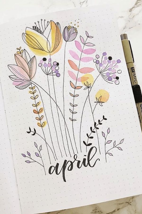 an open notebook with watercolor flowers and the words april written on it