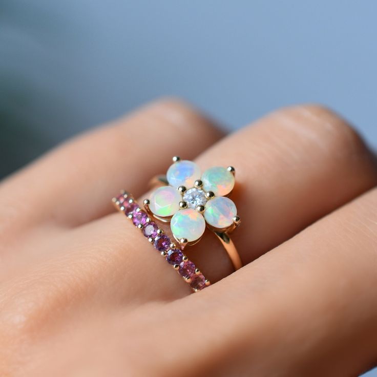 "Natural Opal Ring-Floral Opal Ring-Fire Opal Ring-Silver Opal Ring-14K Yellow Gold Opal Ring-Engagement Ring-Gift For her-Anniversary Ring- Metal :- Silver-Gold Plated-Black-Rosegold Plated-White gold Plated-14K Solid Gold- \"\"\"\"Gemstone Size depends on the Ring Size.\"\"\"\" \"\"\"\"The Product you will receive may vary from the image as no two gemstone are similar and images cannot define exact product definitions. \"\"\"\" Shipping Policy:- I mainly use USPS, DHLE, PPS, UPS, FedEx for the shipping of goods depending on the amount and days that you have ordered. Usually under normal circumstances the standard delivery(USPS / OnPoint) take about 7-21 days to reach you . If you want the goods quicker you can always opt for express shipping which can deliver the parcel in 5-7 working da Fine Jewelry Opal Ring With Multi-stone For Anniversary, 14k Gold Gemstone Flower Ring For Anniversary, Fine Jewelry Flower-shaped Multi-stone Rings, Anniversary White Gold Flower Ring With Gemstone, Stackable Opal Promise Ring In Fine Jewelry Style, Fine Jewelry Stackable Opal Promise Ring, Fine Jewelry Multi-stone Flower Promise Ring, Fine Jewelry Flower Ring With Round Band For Anniversary, Fine Jewelry Flower-shaped Birthstone Promise Ring