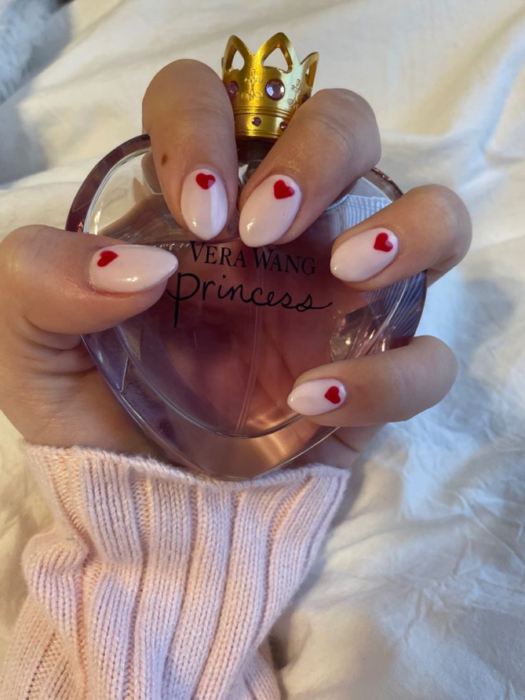 Red Nails With Hearts, Red Nails Heart, Red Heart Nails, Cute Valentines Nails, Red Tip Nails, Nice Hands, Vday Nails, Brown Acrylic Nails, Themed Nails