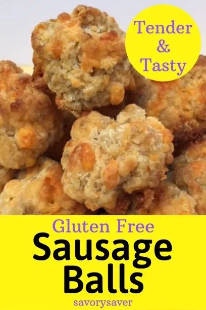 a close up of food on a plate with the words, tender & tasty gluten free sausage balls