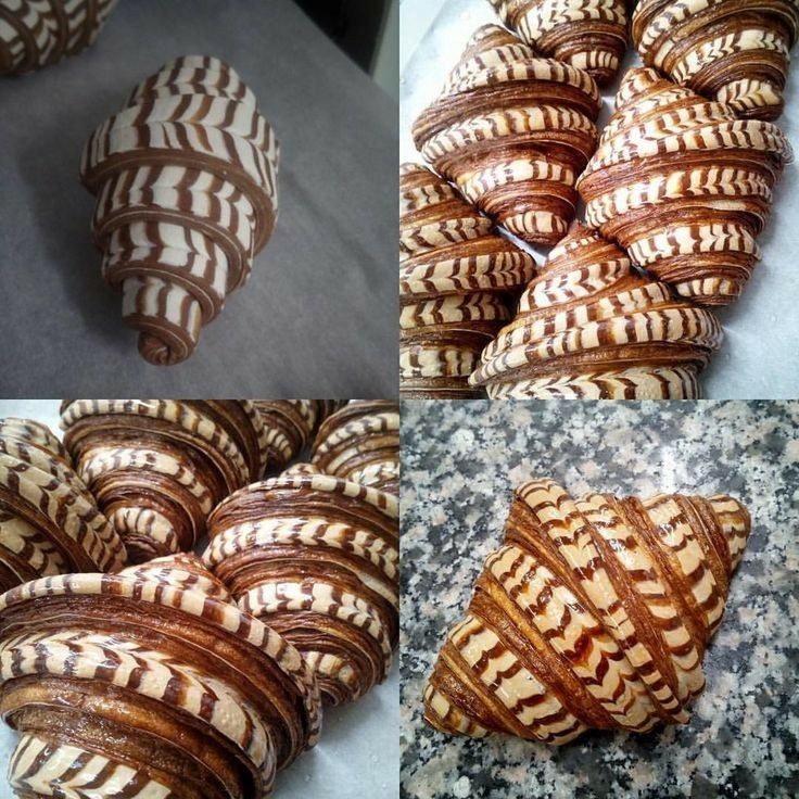 several different types of baked goods are shown in this collage, including breads and pastries