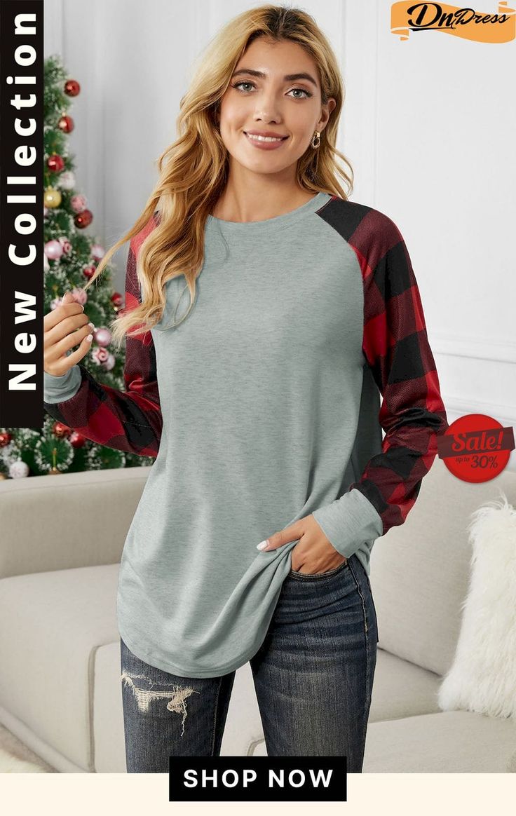 Buffalo Plaid Long Sleeve Sweatshirt Winter Raglan Sleeve Relaxed Fit Sweatshirt, Relaxed Fit Raglan Sleeve Winter Sweatshirt, Relaxed Fit Raglan Sleeve Sweatshirt For Winter, Casual Gray Patchwork T-shirt, Casual Long Sleeve Patchwork Sweater, Plaid Long Sleeve Top For Fall, Casual Crew Neck Sweater With Patchwork, Casual Long Sleeve T-shirt For Winter, Casual Tops With Raglan Sleeves And Relaxed Fit