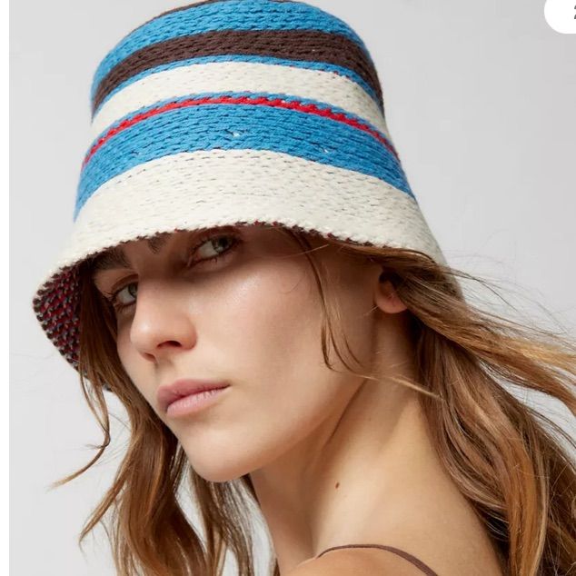 Lightweight Bucket Hat I. Soft Crochet. Fun Stripe Detail. 100% Cotton. White One Size Bucket Hat For The Beach, White One Size Bucket Hat For Vacation, White One-size Bucket Hat For Vacation, Spring Hats From Urban Outfitters, Retro Blue Bucket Hat For Summer, Blue Straw Hat One Size Fits Most, Blue One-size Sun Hat For Spring, Retro White Sun Hat For The Beach, Blue Sun Hat For Spring