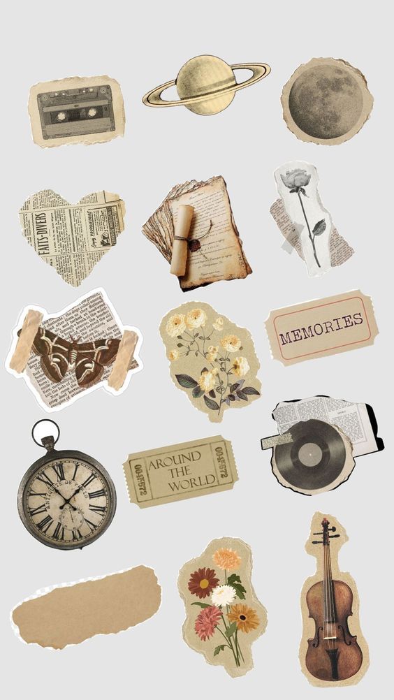 an assortment of stickers that include music instruments, books, and other things to do with them