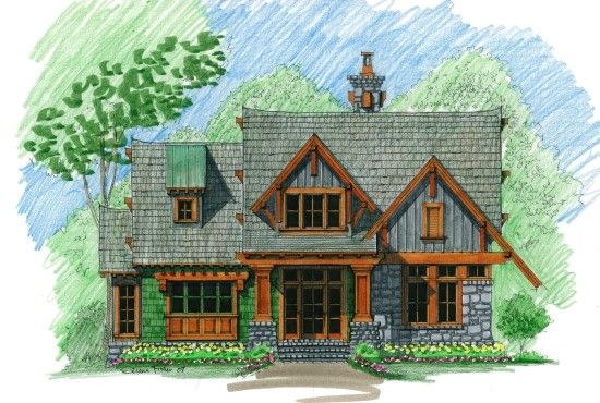 this is an artist's rendering of the front elevation of these craftsman - style house plans