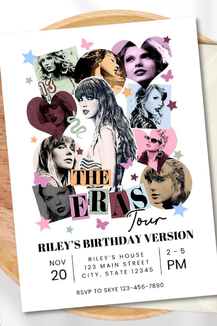 a birthday party flyer with photos of the famous women in their 20s's and 30's