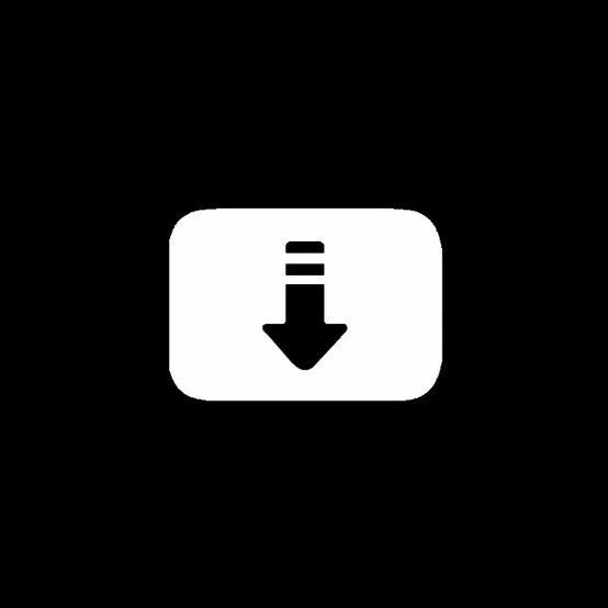 a black and white icon with an arrow pointing to the left side on a dark background