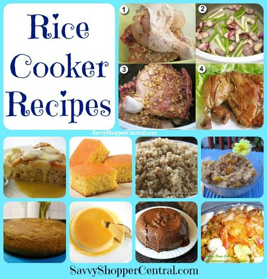 a collage of rice cooker recipes including meats, vegetables and other foods