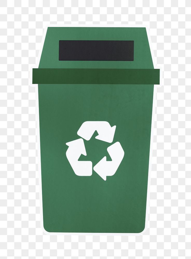 a green trash can with two recyclable arrows on the top and bottom