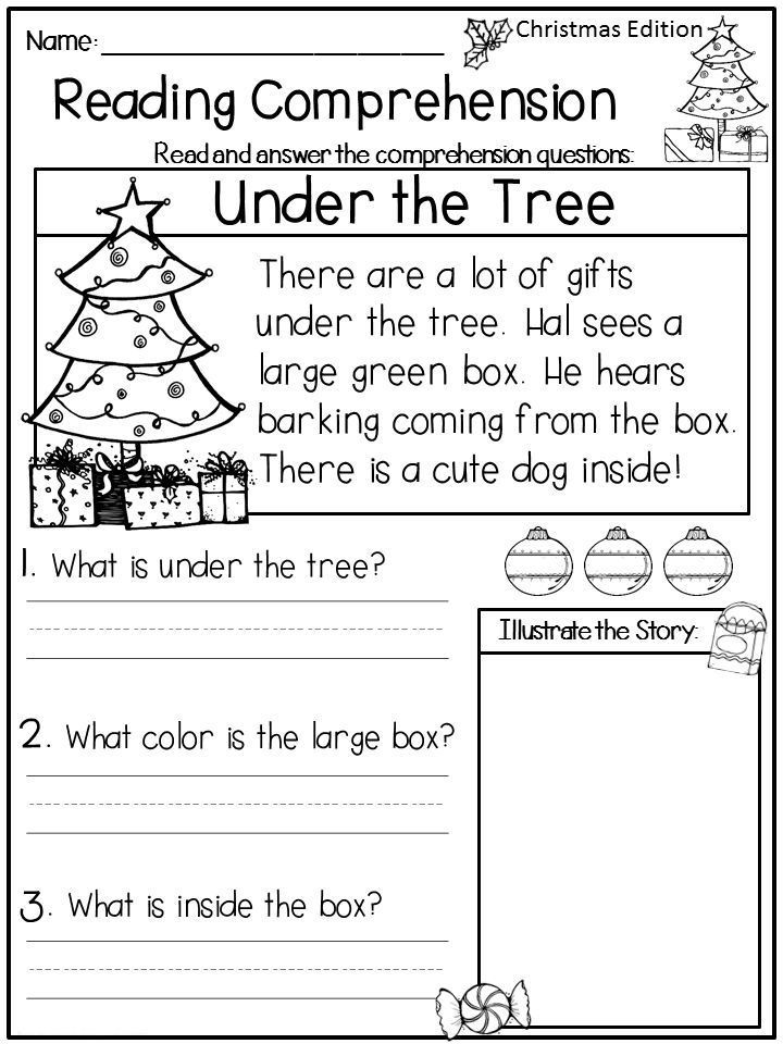 christmas reading worksheet for kids to help students understand the tree and read it