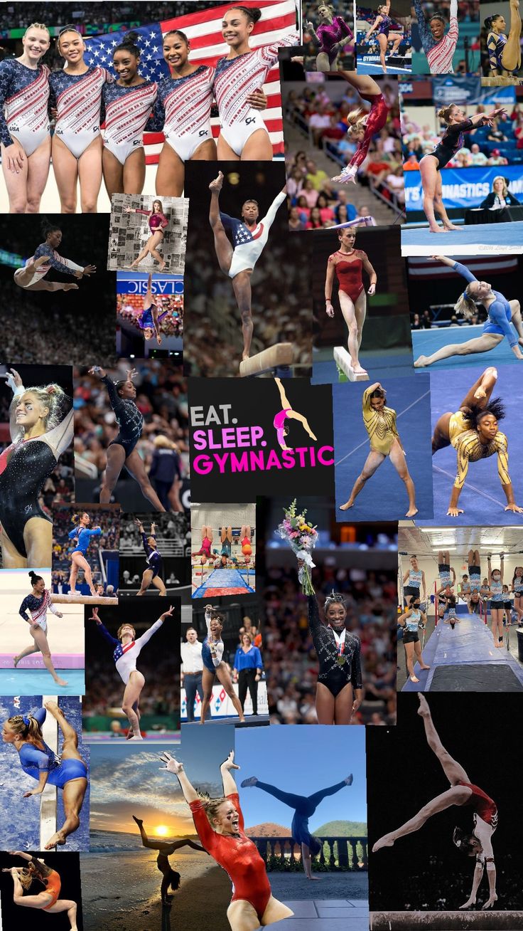 many different pictures of women doing gymnastics