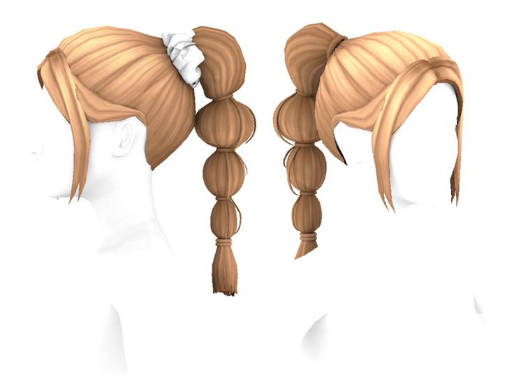 two ponytails with long hair on top and one in the middle, are shown