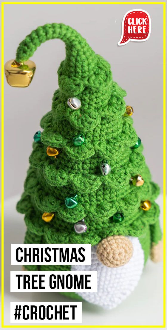 a crocheted christmas tree is shown with the words, christmas tree gnome crochet