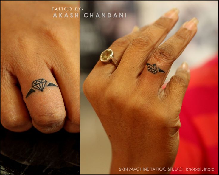 two pictures of hands with tattoos on their fingers and one has a diamond in the middle