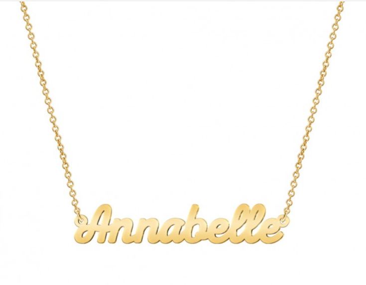 The Name Necklace is available in Yellow, White and Rose Gold. Available in 10KT gold Length: 18" Font Style: Cursive | Block | Monogram Elegant Personalized Yellow Gold Chain Necklace, Gold Nameplate Necklace With Polished Finish, Rose Gold Nameplate Clavicle Necklace, Personalized White Gold Elegant Chain Necklace, Personalized Elegant White Gold Chain Necklace, Elegant Name Pendant Chain Necklace, Rose Gold Nameplate Jewelry For Formal Occasions, Elegant Pendant Chain Necklace With Name, Luxury Formal Name Necklace