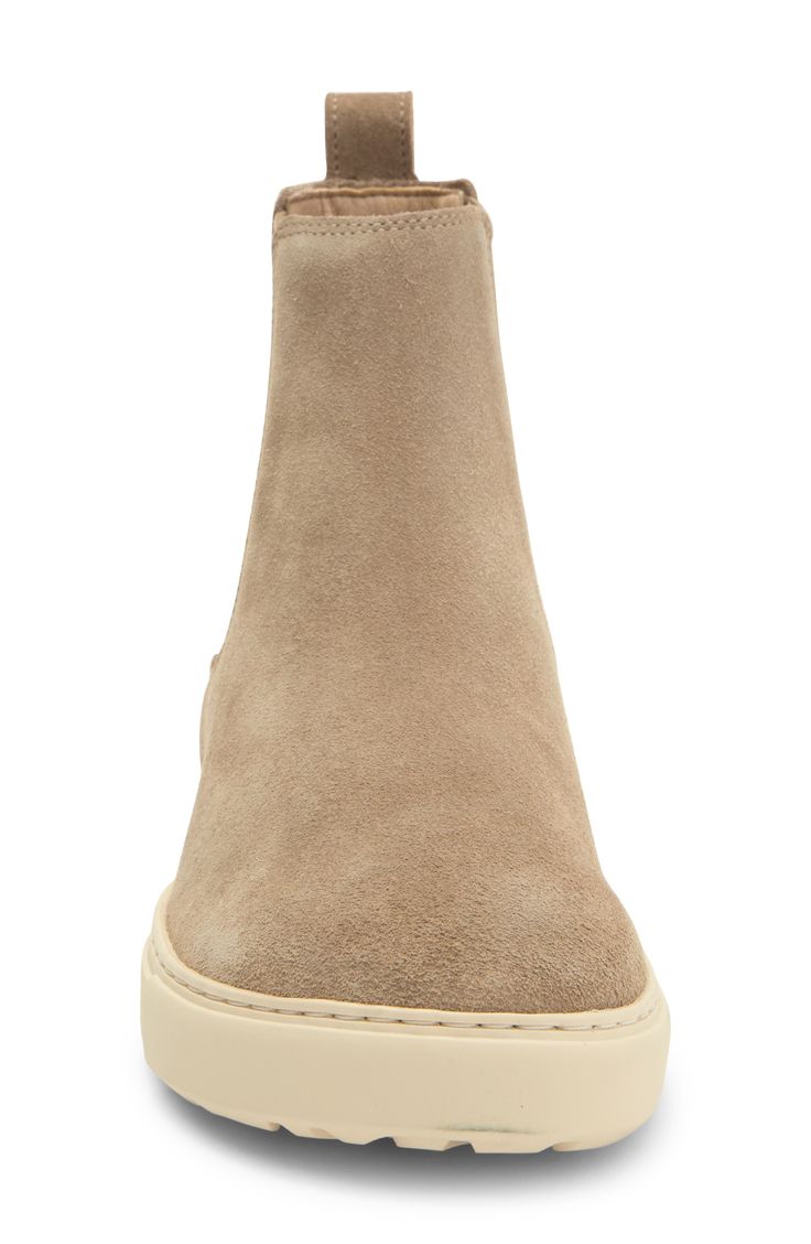 An anatomically shaped cork-latex footbed offers custom comfort and arch support in this easy-on Chelsea boot crafted from smooth leather. 5" shaft Pull-on style with elastic gore insets Contoured footbed with arch support Leather upper/textile lining/rubber sole Made in Portugal Beige Leather Boots With Cushioned Footbed, High-top Suede Boots With Cushioned Footbed, Beige Suede Boots With Cushioned Footbed, Suede High-top Boots With Removable Insole, High-top Suede Boots With Removable Insole, Chelsea Boot Women, Unisex Shoes, Women Men Shoes, Fabric Gift Bags