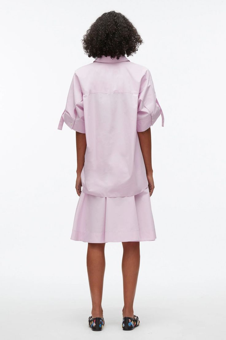 Tucked Front Shirt Dress – 3.1 Phillip Lim Casual Summer Shirt Dress With Pleated Waist, Oversized Short Sleeve Workwear Dress, Spring Workwear Dress With Relaxed Skirt, Relaxed Skirt Dress For Spring Workwear, Oversized Short Sleeve Dresses For Work, Spring Dresses For Work With Relaxed Skirt, Summer Office Shirt Dress With Spread Collar, Chic Poplin Workwear Dresses, Summer Office Shirt Dress Pleated