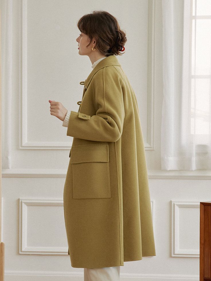 Long Green Coat, Brownish Green, Deep Autumn, Simple Retro, Wool Overcoat, Women Overcoat, Autumn Clothes, Green Wool, Winter Clothes