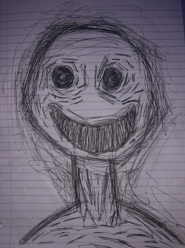 a drawing of a person with a creepy smile on their face is shown in pencil