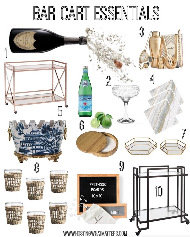 the best bar cart essentials for any type of party or event, including drinks and desserts