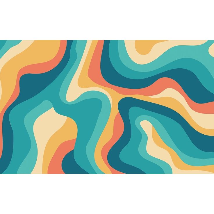 an abstract background with wavy lines in shades of blue, orange and yellow on a white background