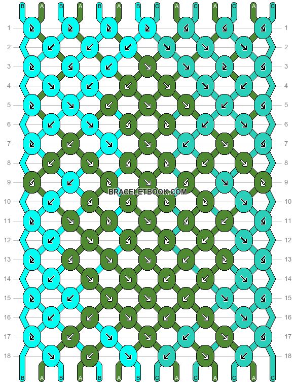 the pattern is made up of green and blue circles, with numbers on each side