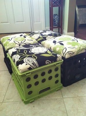 three green crates stacked on top of each other in front of a door and floor