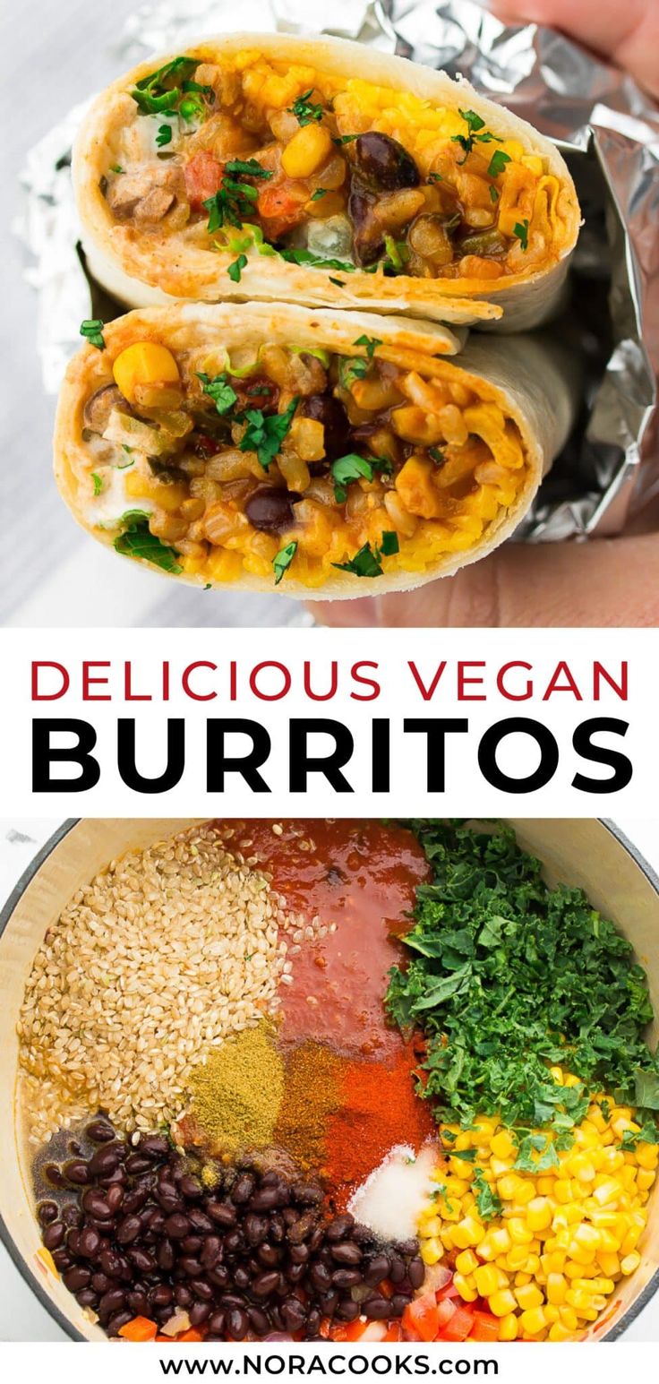 delicious vegan burritos with black beans, corn and cilantro