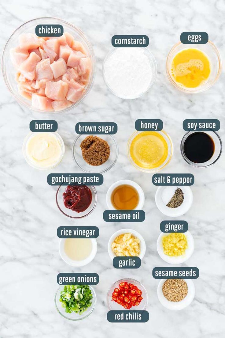 the ingredients to make chicken broth laid out on a white marble counter top with green lettering