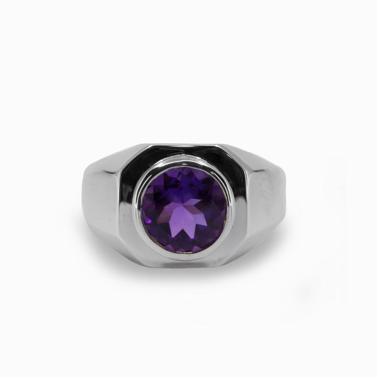 Round Faceted Amethyst Ring in Sterling Silver Made In Earth Geode Ring, Amazonite Ring, Loving Energy, Aura Cleansing, Agate Geode, Size 10 Rings, Common Sense, Amethyst Gemstone, Amethyst Ring