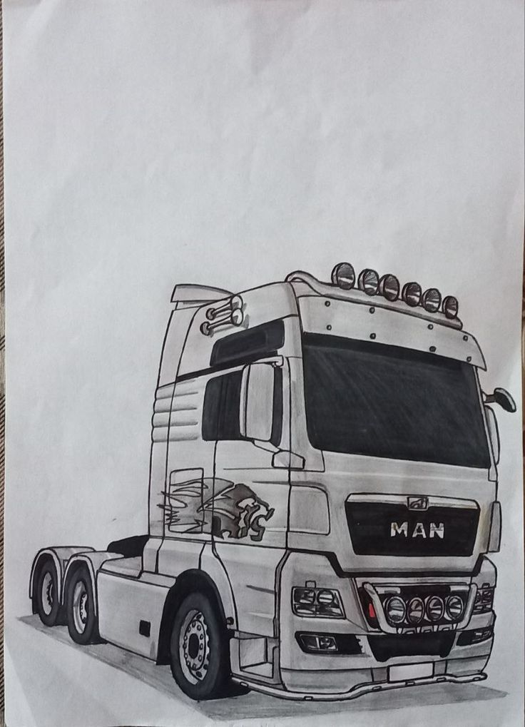 a drawing of a truck with the name man on it