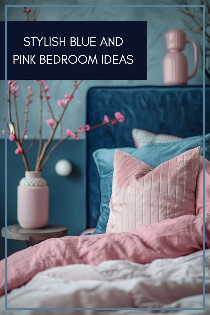 Discover stylish blue and pink bedroom ideas for adults, showcasing elegant decor inspirations and soothing color combinations to create a chic and relaxing atmosphere in your living space. Dark Teal And Pink Bedroom, Blue And Pink Bedroom For Adults, Blue And Pink Room Aesthetic, Married Couples Bedroom, Pink Bedroom Ideas For Adults, White And Pink Bedding, Teal And Pink Bedroom, Ruched Bedding, Bedroom Ideas For Adults