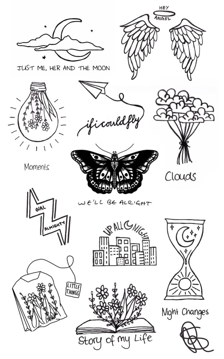 an ink drawing of different types of things