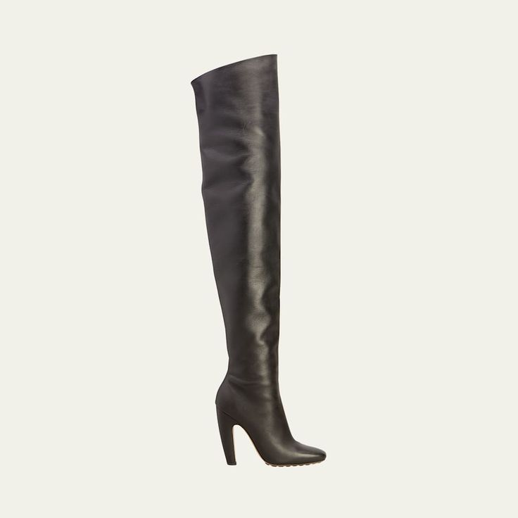 Bottega Veneta soft calf leather over-the-knee boots 4.00 in / 100 mm stiletto heel Pointed toe Half-zip eases dress Leather/Rubber outsole Made in Italy Luxury Calf Leather Knee-high Boots, Luxury Knee-high Boots, Luxury Calf Leather Knee-high Evening Boots, Luxury Calf Leather Knee-high Boots For Evening, Luxury Evening Knee-high Calf Leather Boots, Luxury Evening Heeled Boots With High Shaft, Luxury High Shaft Heeled Boots For Evening, Luxury Fitted Knee-high Boots For Work, Fitted Luxury Knee-high Boots For Work