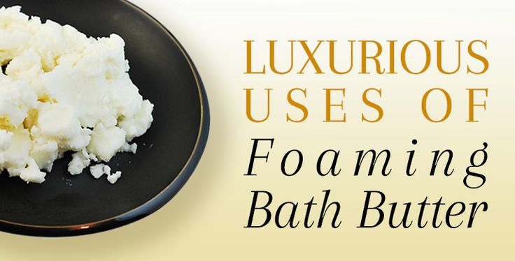 a black plate topped with mashed potatoes next to the words luxurious uses of foaming bath butter