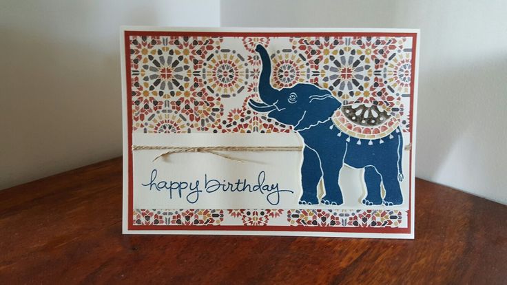 an elephant birthday card on a wooden table